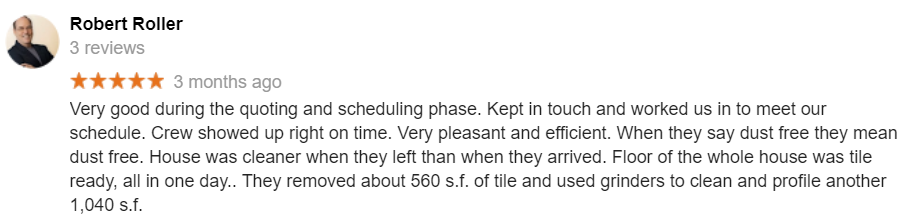 Robert Roller Google Review of AZ Home Floors